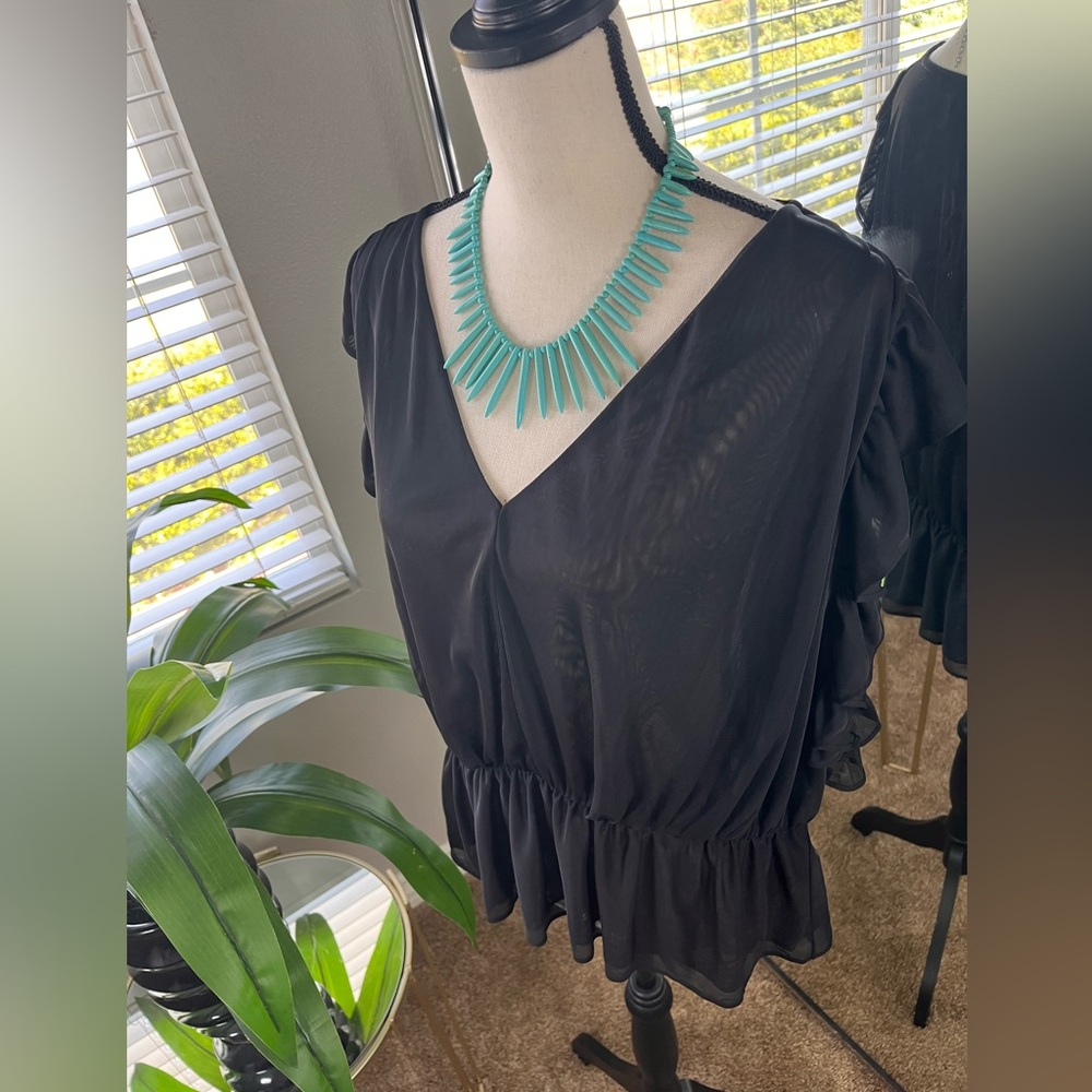 Express Black Peplum and Ruffles Top Size XL NWT